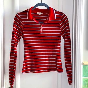 Striped long sleeve polo shirt